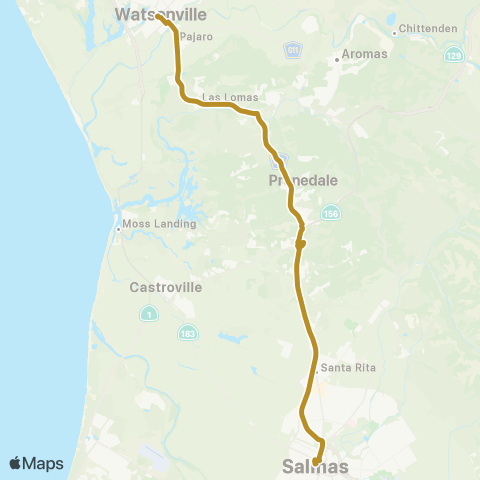 Monterey-Salinas Transit Watsonville via Prunedale map