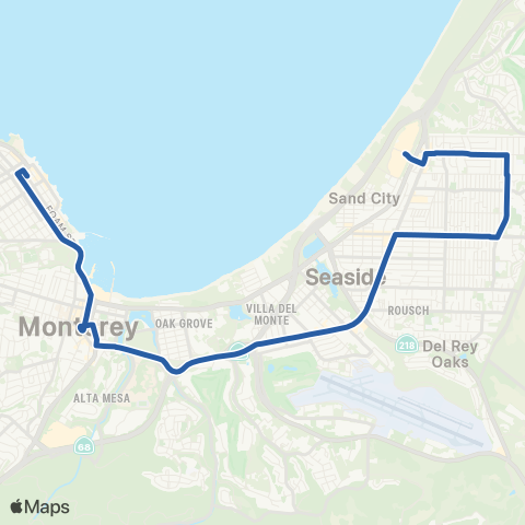 Monterey-Salinas Transit JAZZ - B Aquarium / Sand City via Bway map