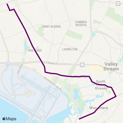 MTA Queens Rosedale - Jamaica Rush map
