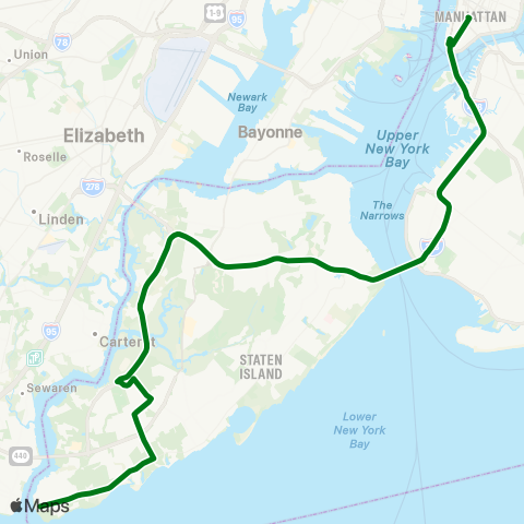 MTA Express Tottenville - Lower Manhattan Express map