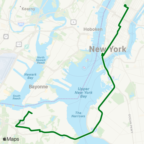 MTA Express Pt. Richmond - Midtown Manhattan Express map