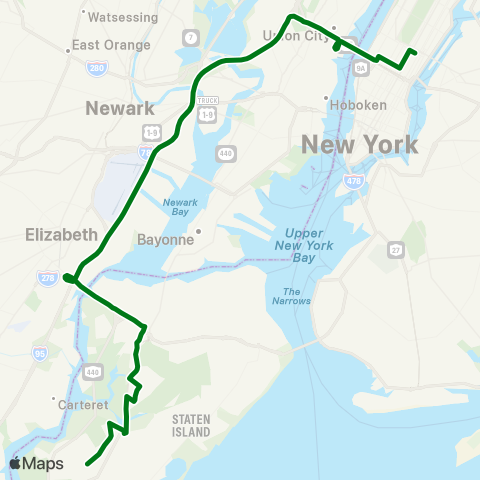 MTA Express Huguenot - Midtown Manhattan Express map
