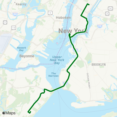 MTA Express New Dorp - Midtown Manhattan Express map