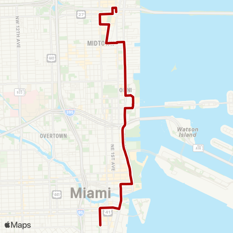 Miami Trolley City of Miami - Biscayne Route map