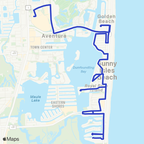 Miami Trolley City of Sunny Isles Beach Blue Rt map