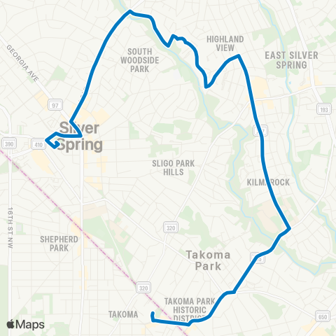 Ride On Silver Spring-Takoma map