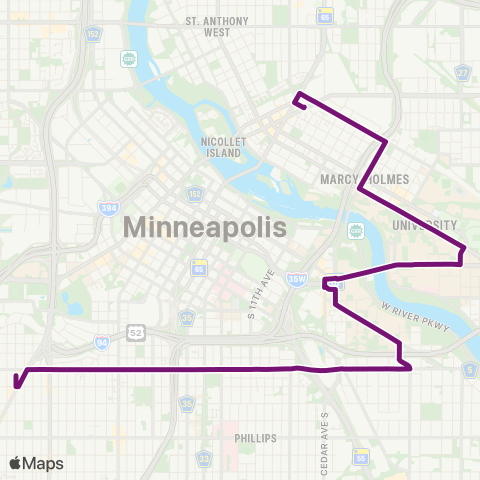 Metro Transit Franklin Av-Riverside Av-U of M-8th St SE map