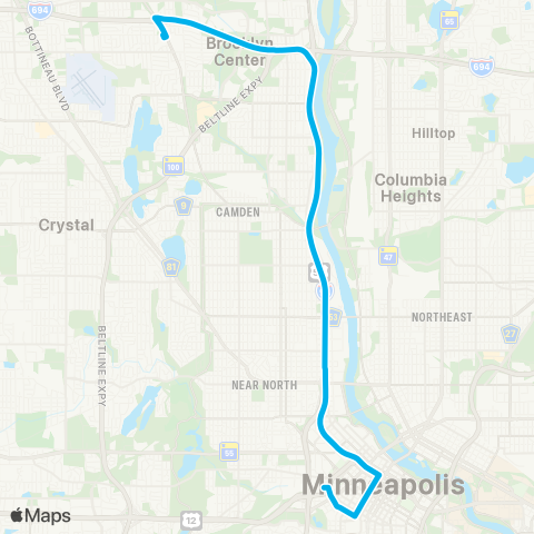 Metro Transit -65th Av P&R-Mpls map