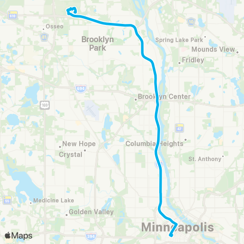 Metro Transit Exp-Target-Hwy 252 and 73rd Av P&R-Mpls map