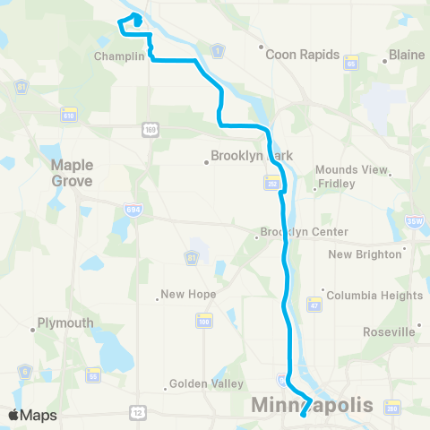 Metro Transit Champlin-W River Rd-Mpls map