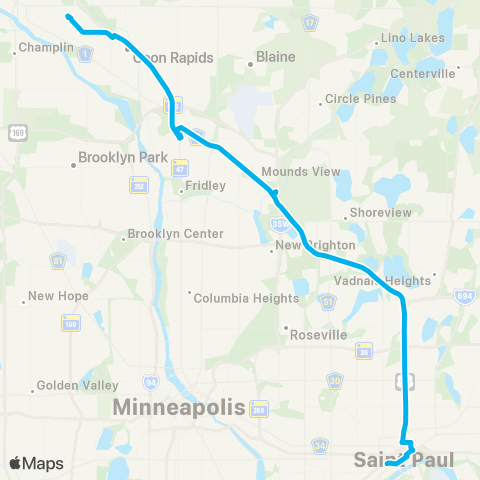 Metro Transit Express-Coon Rapids-Northtown-St Paul map