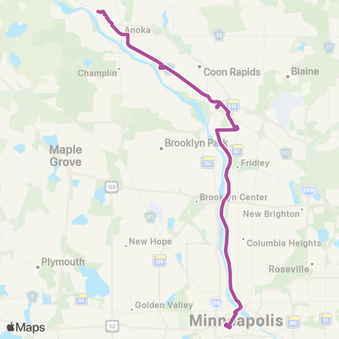 Metro Transit Express-Anoka-Coon Rapids-Northtown-Mpls map
