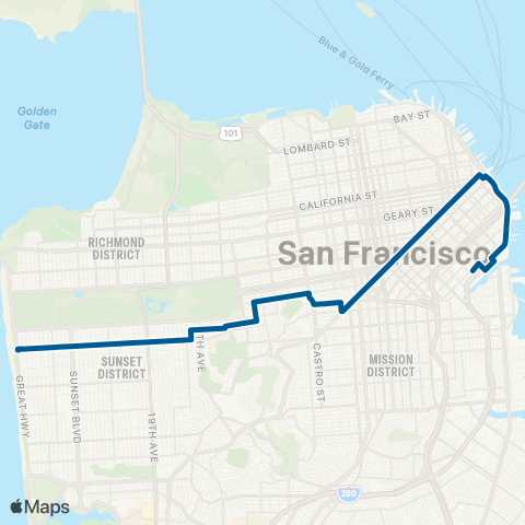 Muni Judah Substitution Bus map