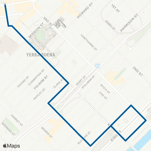 Muni Shuttle Caltrain - Soma-Union Sq map