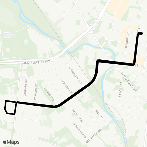 Murfreesboro Transit AM Express Pickup Route map