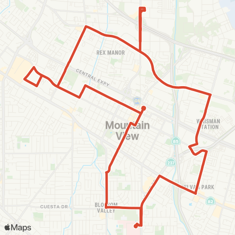 Mountain View Community Shuttle MVCS - Red map