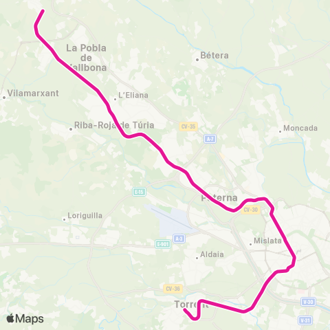 Metrovalencia Llíria ↔ Torrent Avinguda map