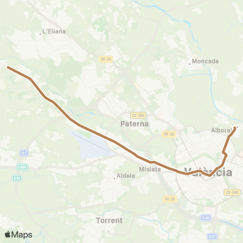 Metrovalencia Riba-Roja de Túria ↔ Alboraya Peris Aragó map