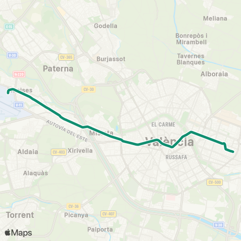Metrovalencia Aeroport ↔ Marítim map