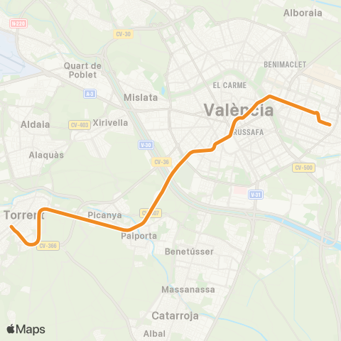 Metrovalencia Torrent Avinguda ↔ Marítim map