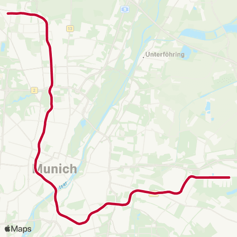 MVG Feldmoching - Scheidplatz - Hauptbahnhof - Sendlinger Tor - Innsbrucker Ring - Messestadt Ost map