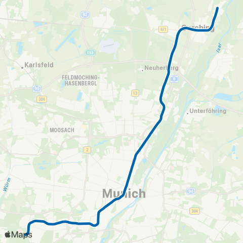 MVG Garching-Forschungszentrum - Fröttmaning - Münchner Freiheit - Odeonsplatz - Sendlinger Tor - Harras - Klinikum Großhadern map