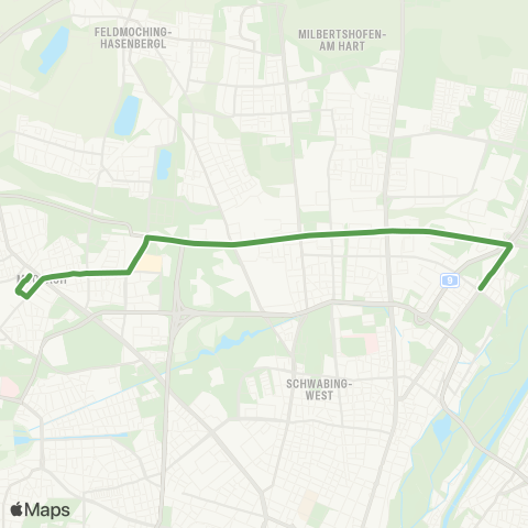MVG Moosach Bf. - OEZ West - Frankfurter Ring - Studentenstadt - Alte Heide map
