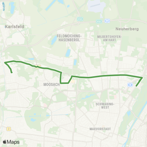 MVG Allach Bf. - OEZ West - Frankfurter Ring - Studentenstadt - Alte Heide map