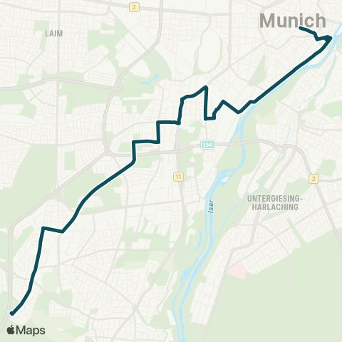 MVG Marienplatz - Isartor - Fraunhoferstraße - Harras - Forstenrieder Park map