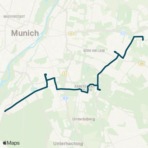 MVG Klinikum Harlaching - Mangfallplatz - Giesing Bf. - Neuperlach Zentrum - Trudering Bf. - Messestadt West map