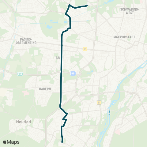 MVG Westfriedhof - Romanpl. - Laim Bf. - Laimer Pl. - Holzapfelkreuth - Parkstadt Solln map