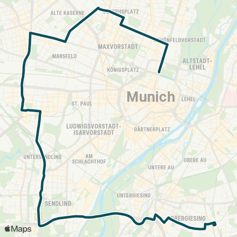 MVG Giesing Bf. - Am Harras - Donnersbergerbrücke - Hochschule - Odeonsplatz map