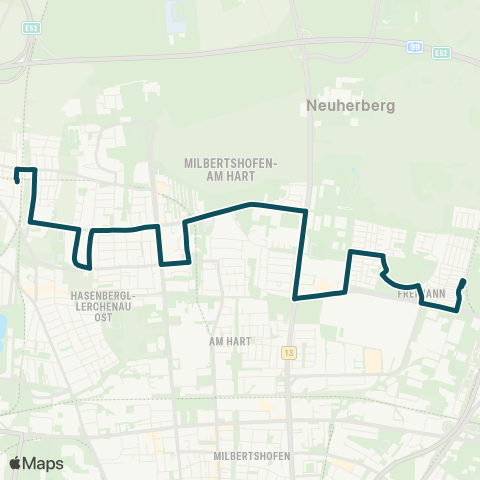 MVG Feldmoching - Harthof - Heidemannstraße - Kieferngarten map