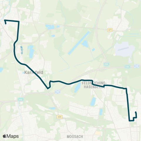 MVG Dachau Bf. - Karlsfelder Str. - Feldmoching Bf. - Am Hart map