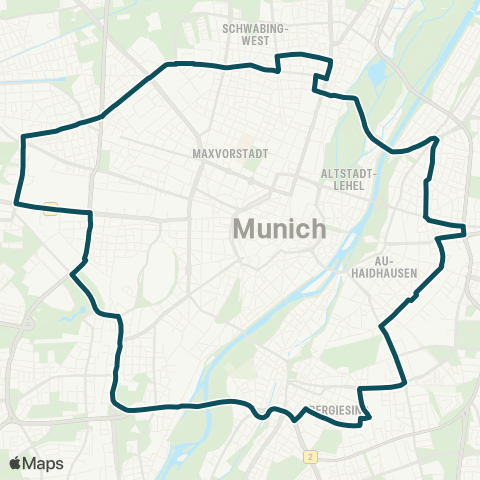 MVG Ostbahnhof - Giesing Bf. - Am Harras - Heimeranplatz - Rotkreuzplatz - Leonrodplatz - Münchner Freiheit - Herkomerplatz - Ostbahnhof (Ringlinie) map