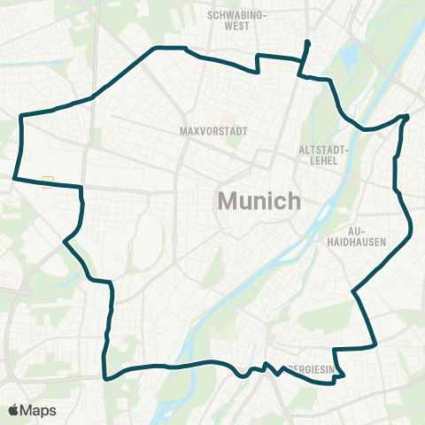 MVG Ostbahnhof - Herkomerplatz - Münchner Freiheit - Leonrodplatz Rotkreuzplatz - Heimeranplatz - Am Harras - Giesing Bf. - Ostbahnhof (Ringlinie) map