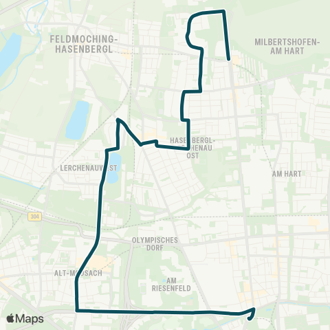 MVG Dülferstraße - Hasenbergl - Lerchenauer See - Olympiazentrum - Petuelring map