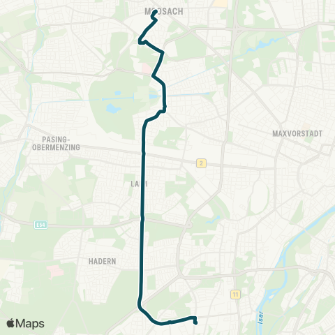 MVG Moosach Bf. - Romanplatz - Laim Bf. - Laimer Platz - Holzapfelkreuth - Aidenbachstraße map
