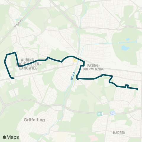 MVG Freiham Bf. - Neuaubing West - Altenburgstr. - Westkreuz - Pasing Bf. - Westbad - Laimer Platz map