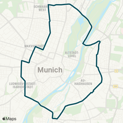 MVG CityRing Hauptbahnhof Nord - Universität - Ostbahnhof - Silberhornstr. - Hauptbahnhof Nord map