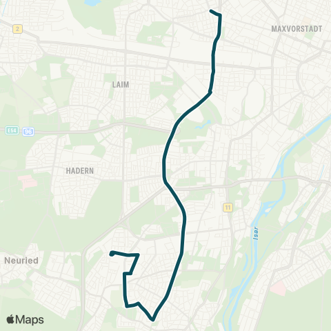 MVG Rotkreuzplatz - Heimeranpl. - Westpark - Aidenbachstr. - Forstenrieder Allee map