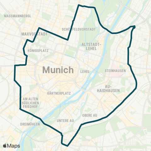 MVG CityRing Hauptbahnhof Nord - Silberhornstr. - Ostbahnhof - Universität - Hauptbahnhof Nord map