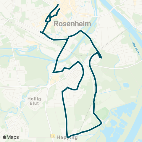 Die Münchner VerkehrsVerbund  Stadtmitte - Bahnhof - Traberhof - Happing - Kastenau - ROFA-Stadion - Bahnhof - Stadtmitte map