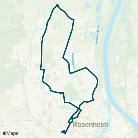 Die Münchner VerkehrsVerbund  Bahnhof - Stadtmitte - Erlenau - Langenpfunzen - Westerndorf - Kaserne - Stadtmitte - Bahnhof map