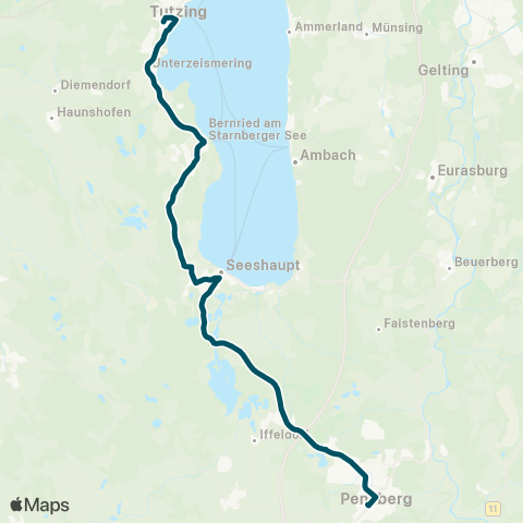 Die Münchner VerkehrsVerbund  Penzberg - Seeshaupt - Tutzing map