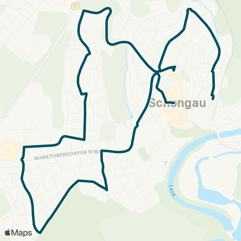 Die Münchner VerkehrsVerbund  StadtBus Schongau: Bahnhof - Rathaus - Beethovenstraße - Marktoberdorfer Straße - Bahnhof map