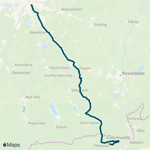Die Münchner VerkehrsVerbund  Bergbus München Ostbahnhof - Bayrischzell - Hinterthiersee map