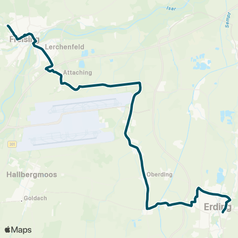 Die Münchner VerkehrsVerbund  Erding - Notzing / Oberding - Schwaig - Freising, Berufsschule / Obervellacher Str. - Freising map