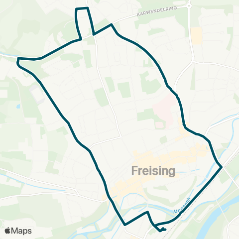 Die Münchner VerkehrsVerbund  Freising - Berufsschule - Kleine Wies - Klinikum Ost - Freising map