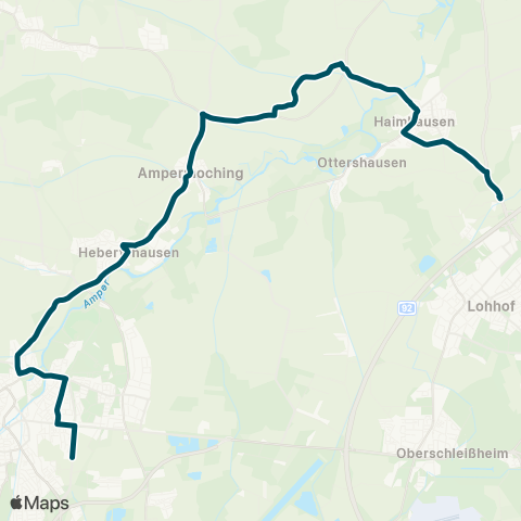 Die Münchner VerkehrsVerbund  Haimhausen - Inhausermoos Hebertshausen - DAH, Schulen map